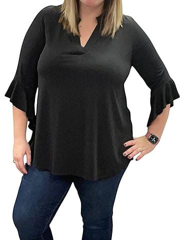 Honeyme Ruffle Sleeve Gabby Top in Black (view 2)