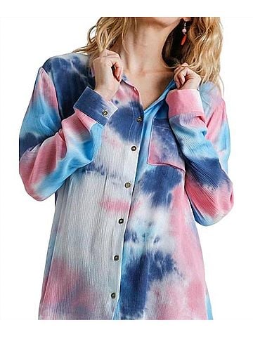 Umgee Hidden Gem Tie Dye Blouse in Navy / Pink (view 2)