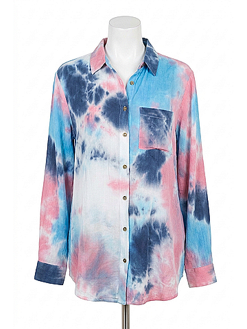 Umgee Hidden Gem Tie Dye Blouse in Navy / Pink (view 1)