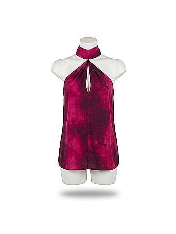 Ariella High Neck Tie-Dye Keyhole Top in Magenta (view 1)
