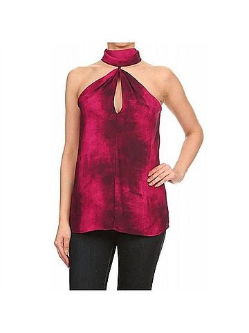 Ariella High Neck Tie-Dye Keyhole Top in Magenta (view 2)
