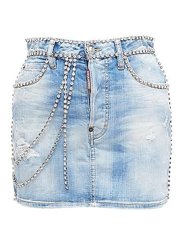 Dsquared2 Dsquared2 Denim Crystal Chain Mini Skirt (view 1)