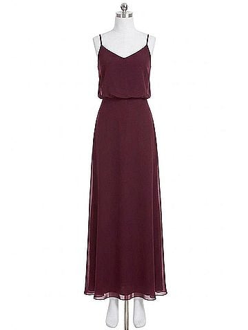 Bill Levkoff Chiffon V-Neck A-Line Dress Bridesmaid Dress in Wine (view 1)