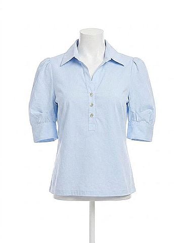 Fifteen Twenty Camden Contrast Pleat Sleeve Henley Top in Light Blue (view 1)