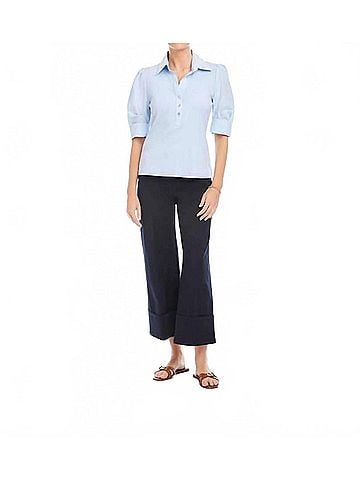 Fifteen Twenty Camden Contrast Pleat Sleeve Henley Top in Light Blue (view 2)
