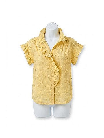 English Factory Tansy Embroidered Ruffle Top in Butter Yellow (view 1)