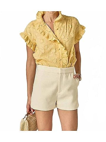 English Factory Tansy Embroidered Ruffle Top in Butter Yellow (view 2)