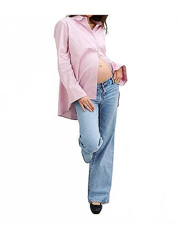 Hatch Classic Button Down Shirt -Maternity in Purple/ Pink Stripe (view 2)
