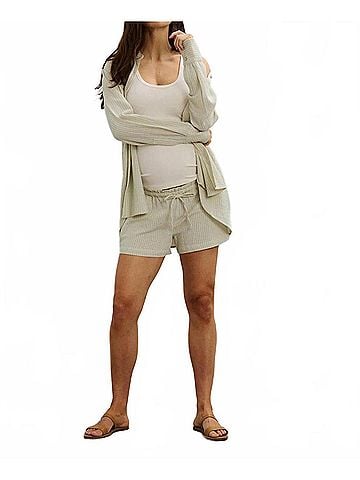 Hatch Lightweight Classic Buttondown Shirt -Maternity in Natural Blue Stripe (view 2)