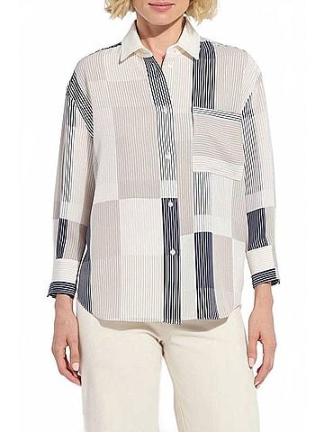 Lyssé Jessica 3/4 Sleeve Cropped Shirt in Oslo Stripe Collage (view 2)