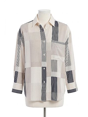 Lyssé Jessica 3/4 Sleeve Cropped Shirt in Oslo Stripe Collage (view 1)