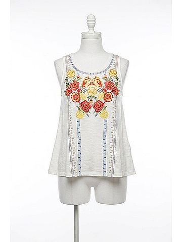 THML Embroidered Knit Tank in White (view 1)
