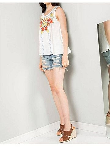 THML Embroidered Knit Tank in White (view 2)