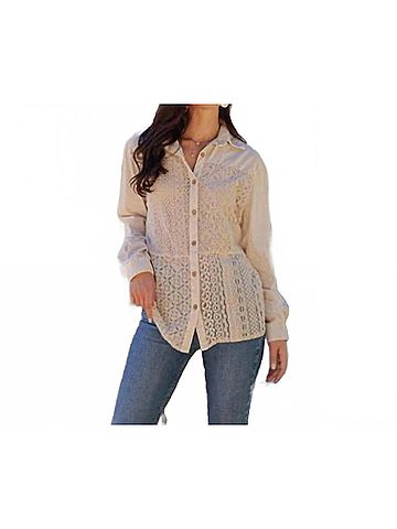 Young Threads Desert Dream Crochet Lace Button Down Top in Latte (view 2)