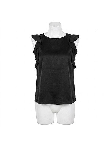 Lilla P Ruffle Sleeve Boatneck Blouse in Black (view 1)