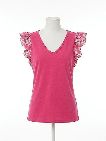 Tyler Boe Erin Eyelet Sleeve Tee Top in Caberet Pink (view 1)