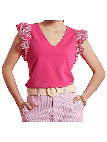 Tyler Boe Erin Eyelet Sleeve Tee Top in Caberet Pink (view 2)
