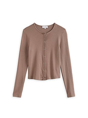 Michael Stars Women's Trixie Garment Dyed Button Front Knit Top in Cobblestone (view 1)