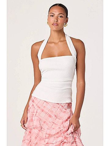Astr Tate Knit Ruched Halter Top in White (view 2)