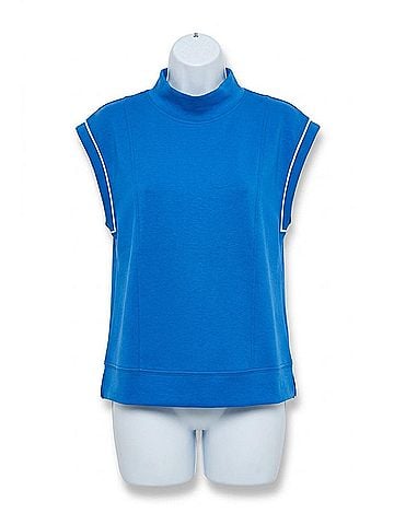 Tribal Techno Lux Mock Neck Contrast Piping Top in Turkishsea (view 1)