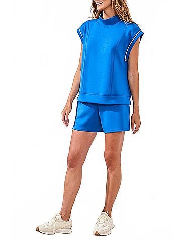Tribal Techno Lux Mock Neck Contrast Piping Top in Turkishsea (view 2)