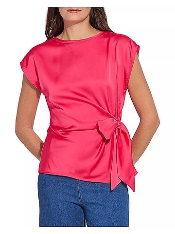 Lyssé Rosalia Tie Drape Mix Media Top in Pink (view 2)