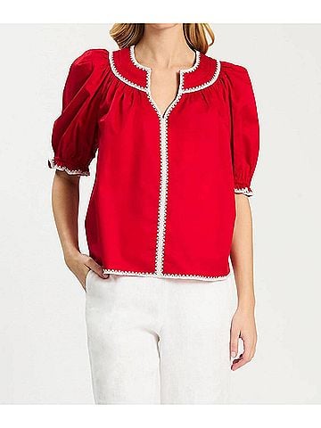Tyler Boe Lara Trimmed Collar Top in Salsa (view 2)