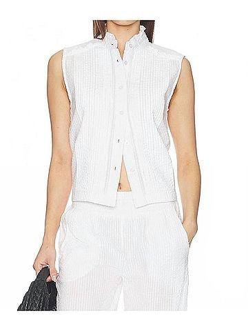 Bobi Pintuck Sleeveless Top in White (view 2)