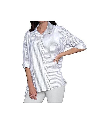Stella Carakasi Attitude Shirt in White Yarn Dye Stripe (view 2)