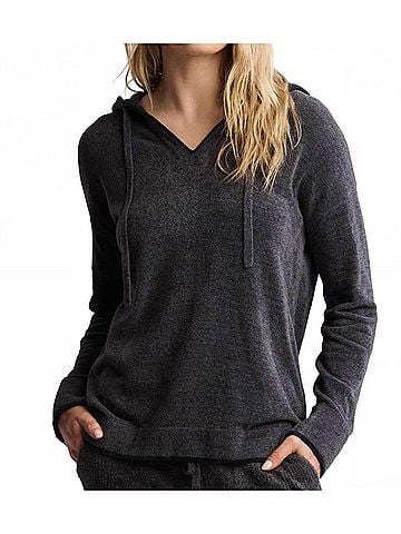 Barefoot Dreams Tipped Contrast Hoodie in Carbon (view 2)