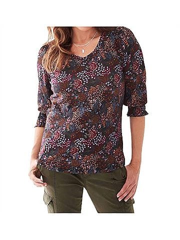 FDJ Floral Three Quarter Sleeve Top in Multi (view 2)