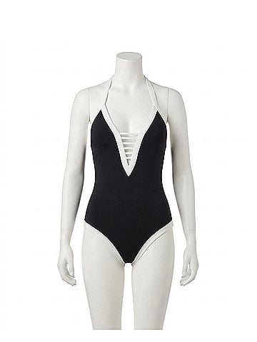 Seafolly Block Party Deep V One Piece Swimsuit in Black (view 1)