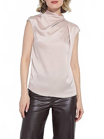 Lyssé Aisha High Neck Draped Blouse in Rose Petal (view 2)