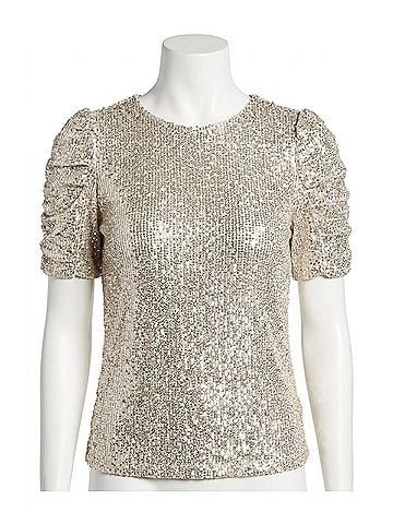 Fifteen Twenty Sequin Puff Sleeve Top in Champagne (view 1)