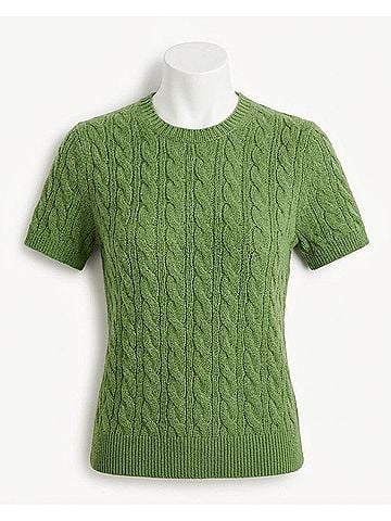 Vince. Cashmere Blend Cable Knit Tee in Clover (view 1)