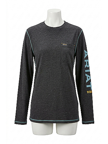Ariat Women's Rebar Long Sleeve Logo Tee in Grey/Blue (view 1)