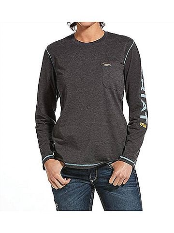 Ariat Women's Rebar Long Sleeve Logo Tee in Grey/Blue (view 2)