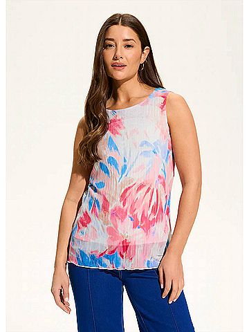 FDJ Sleeveless Crinkle Pleated Mesh Top in Patrizia Pink/Blue/Off White (view 2)