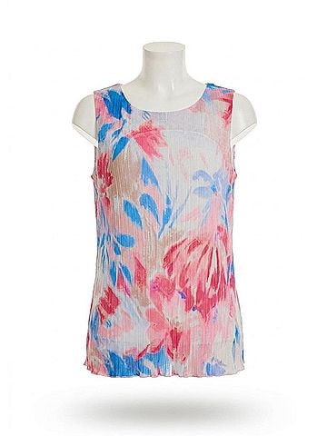 FDJ Sleeveless Crinkle Pleated Mesh Top in Patrizia Pink/Blue/Off White (view 1)