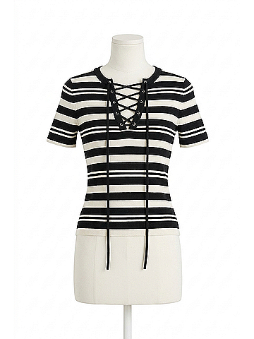 Nili Lotan Oaklynn Silk Knit Sweater in Black/ Ivory Stripe (view 1)
