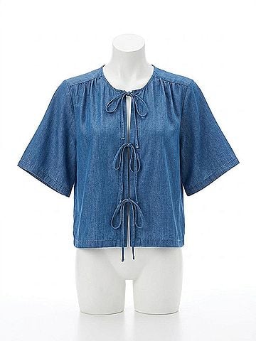 Fifteen Twenty Nadine Embroidered Top in Chambray (view 1)