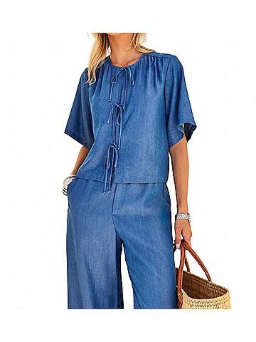 Fifteen Twenty Nadine Embroidered Top in Chambray (view 2)