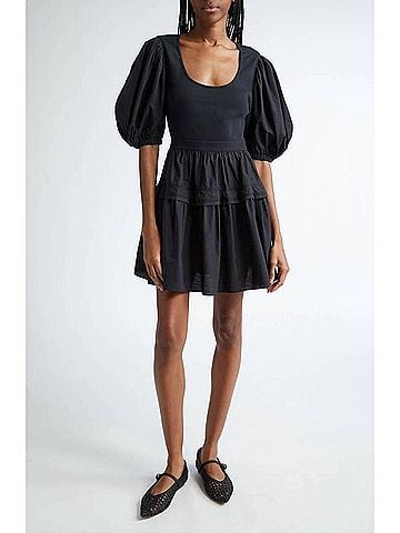 Ulla Johnson Tilda Mixed Media Mini Dress in Black (view 2)