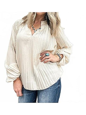Tribal Long Sleeve Blouse With Ruffle Collar in Moonstone (view 2)