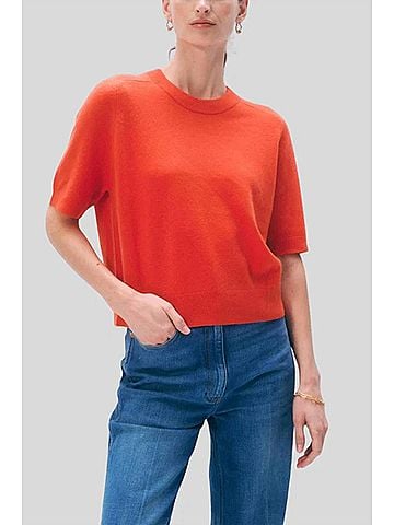 White + Warren Cashmere Relaxed T-Shirt in Poppy (view 2)