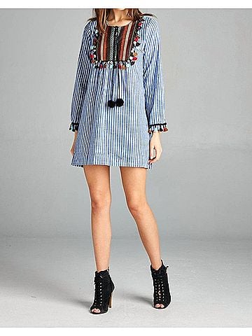 Velzera Pin Striped Tassel Yoke Tunic in Blue (view 2)