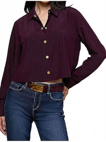 L'Agence Cosette Pinstriped Shirt in Dark Malbec (view 2)