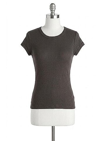 Enza Costa Texture Rib Cap Sleeve Crew Tee in Iron (view 1)