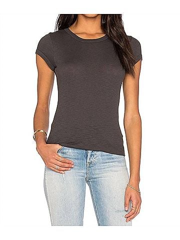 Enza Costa Texture Rib Cap Sleeve Crew Tee in Iron (view 2)