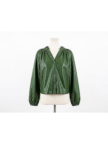 Dolce Cabo Harper Leather Button-Down Top in Green (view 1)